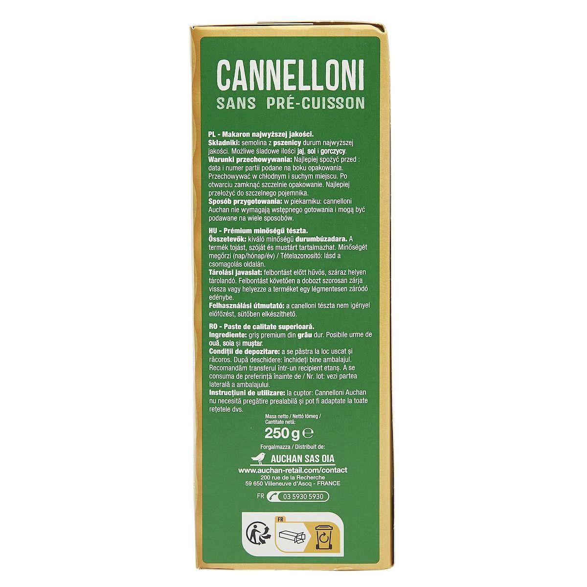 AUCHAN Cannelloni 250g