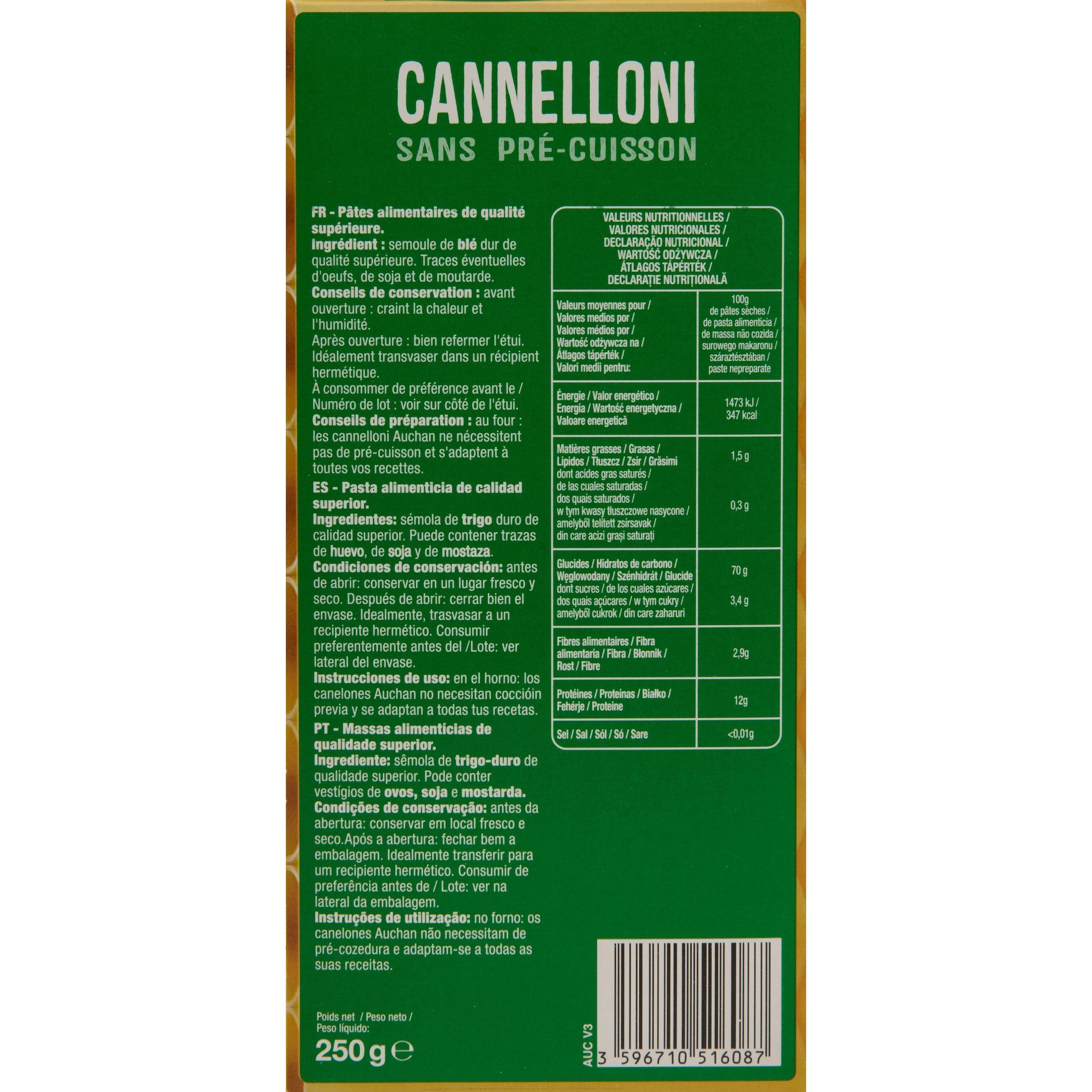 Voir la diapositive 4 : AUCHAN Cannelloni 250g
