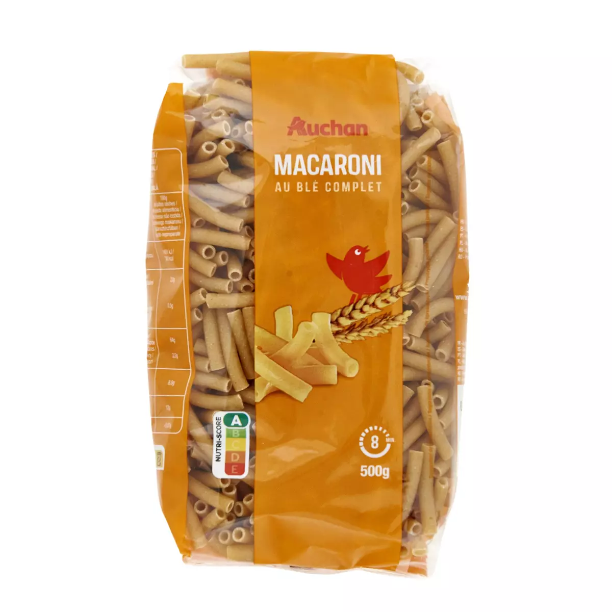 AUCHAN Macaroni au blé complet 500g