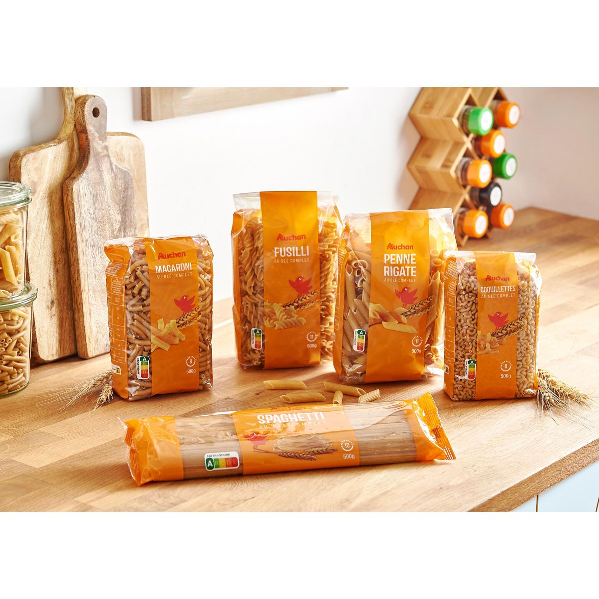 AUCHAN Macaroni au blé complet 500g