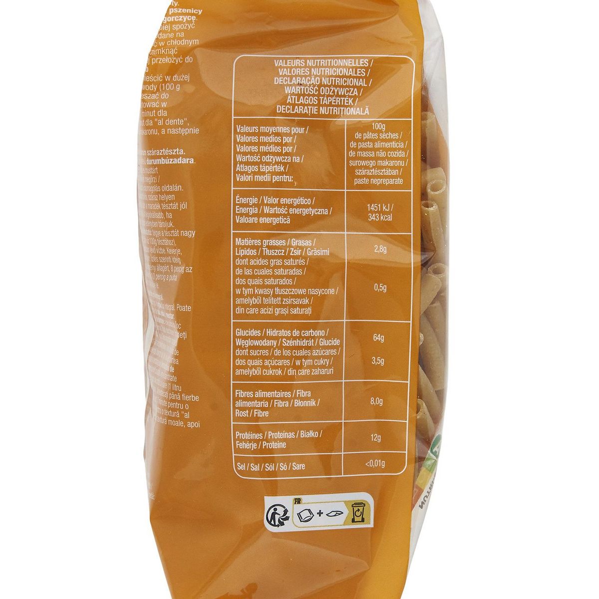 AUCHAN Macaroni au blé complet 500g