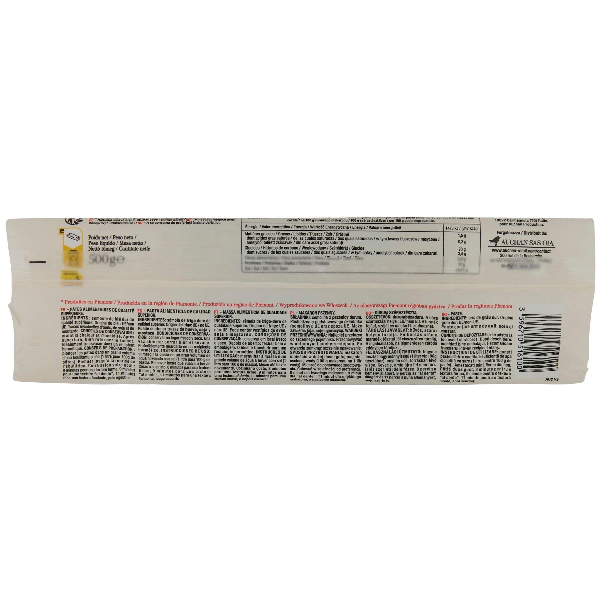 Voir la diapositive 4 : AUCHAN TAVOLA IN ITALIA Linguine 500g