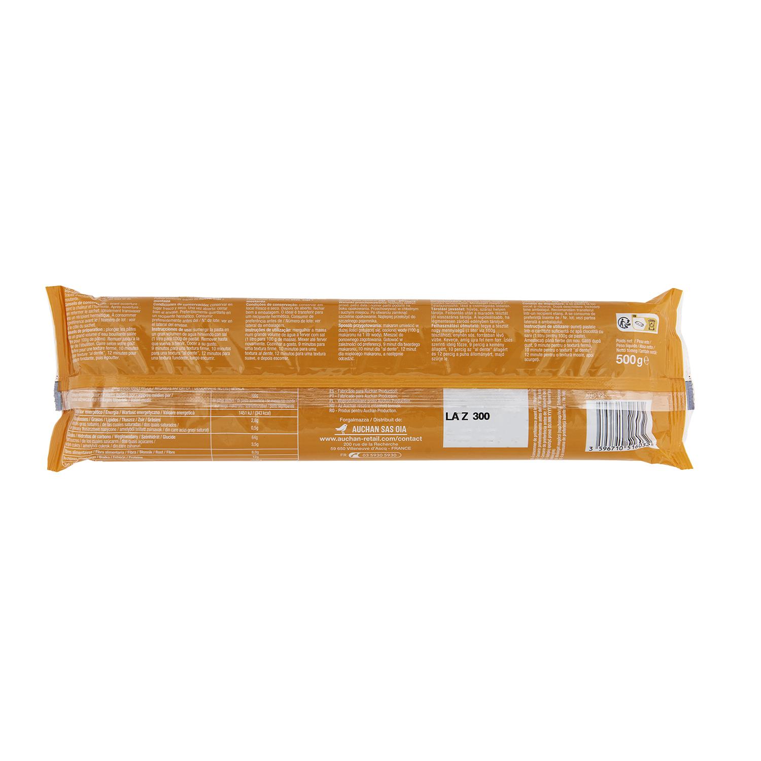 Voir la diapositive 3 : AUCHAN Spaghetti au blé complet 500g