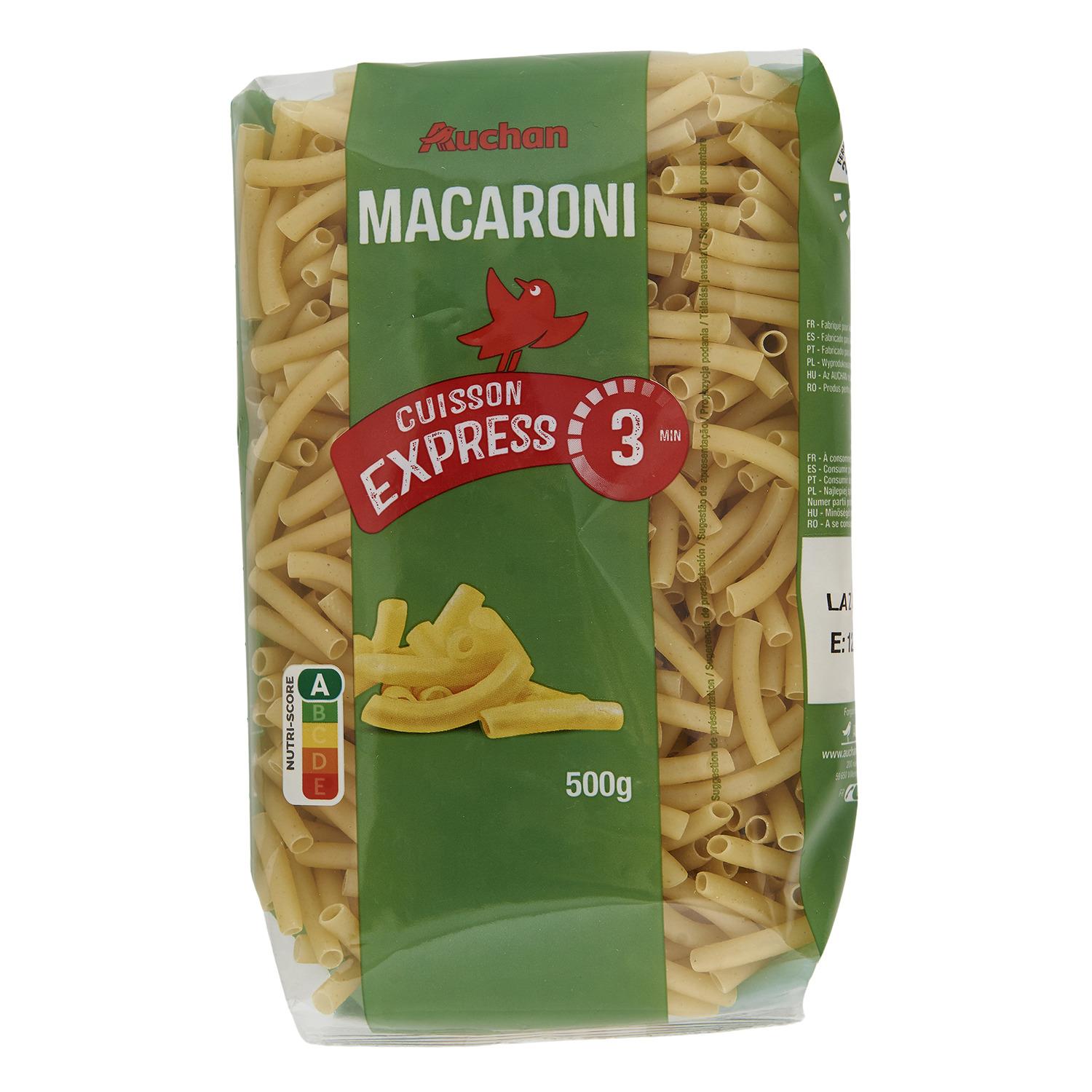 Voir la diapositive 3 : AUCHAN Macaroni cuisson rapide 500g