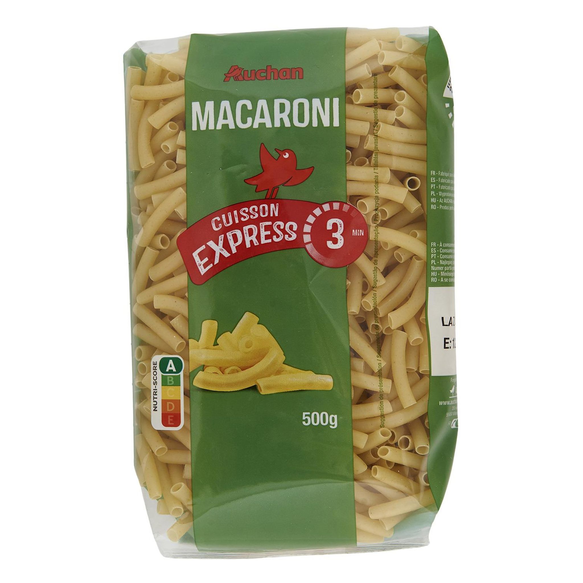 Voir la diapositive 3 : AUCHAN Macaroni cuisson rapide 500g