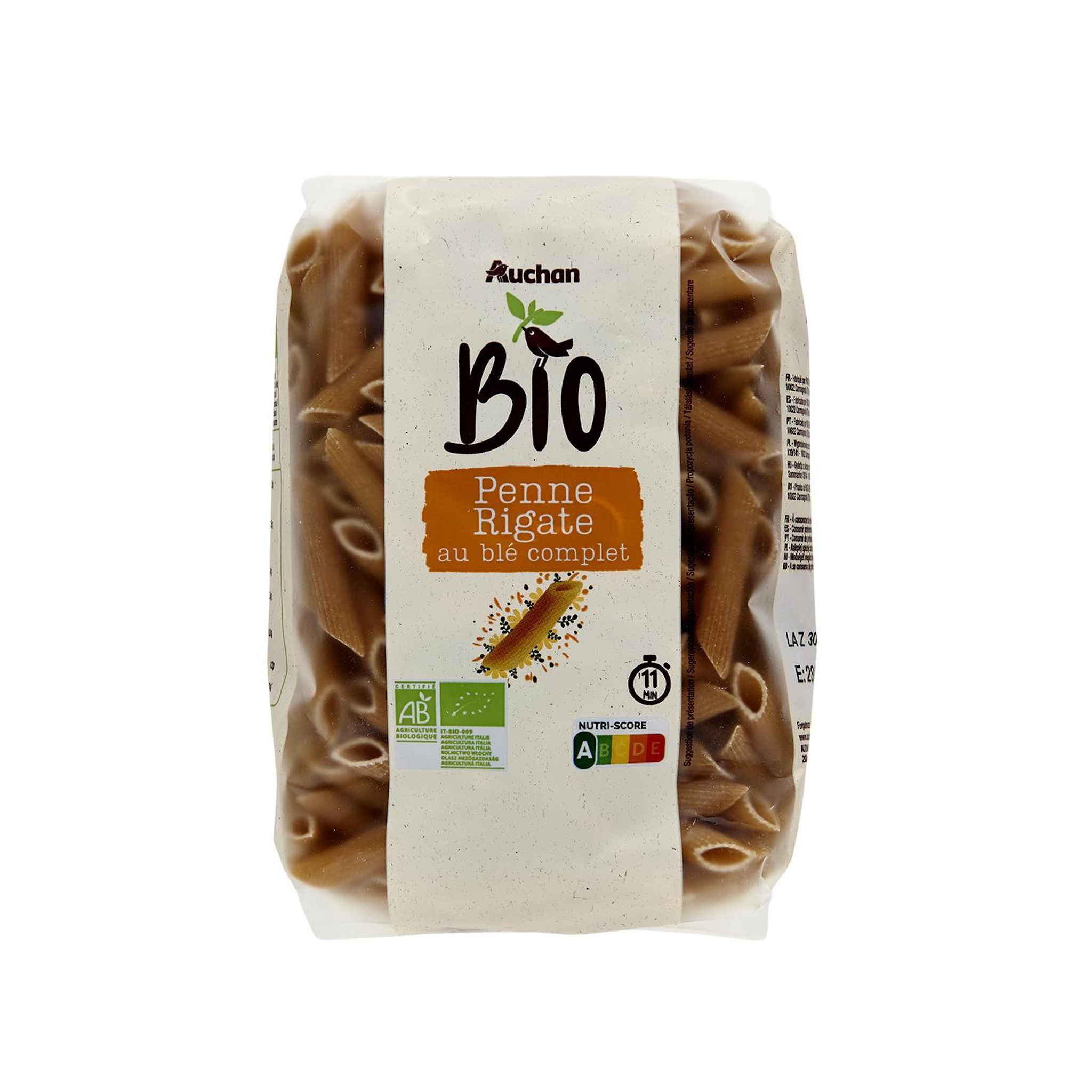 Voir la diapositive 3 : AUCHAN BIO Penne rigate au blé complet 500g