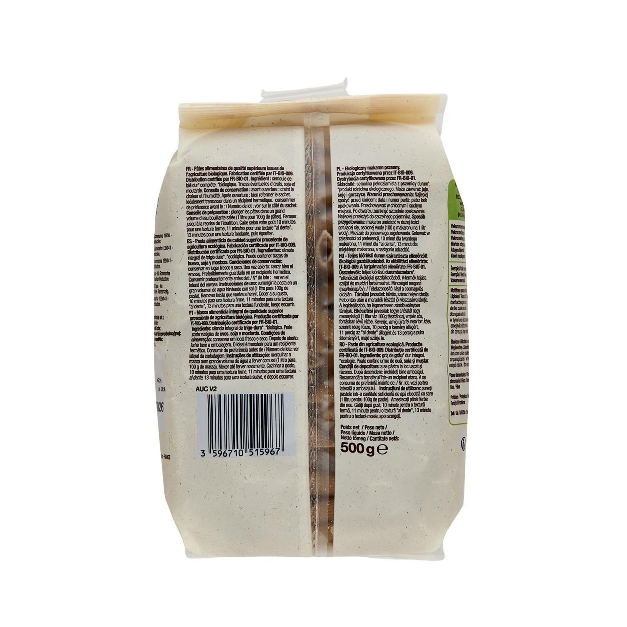 Voir la diapositive 4 : AUCHAN BIO Penne rigate au blé complet 500g