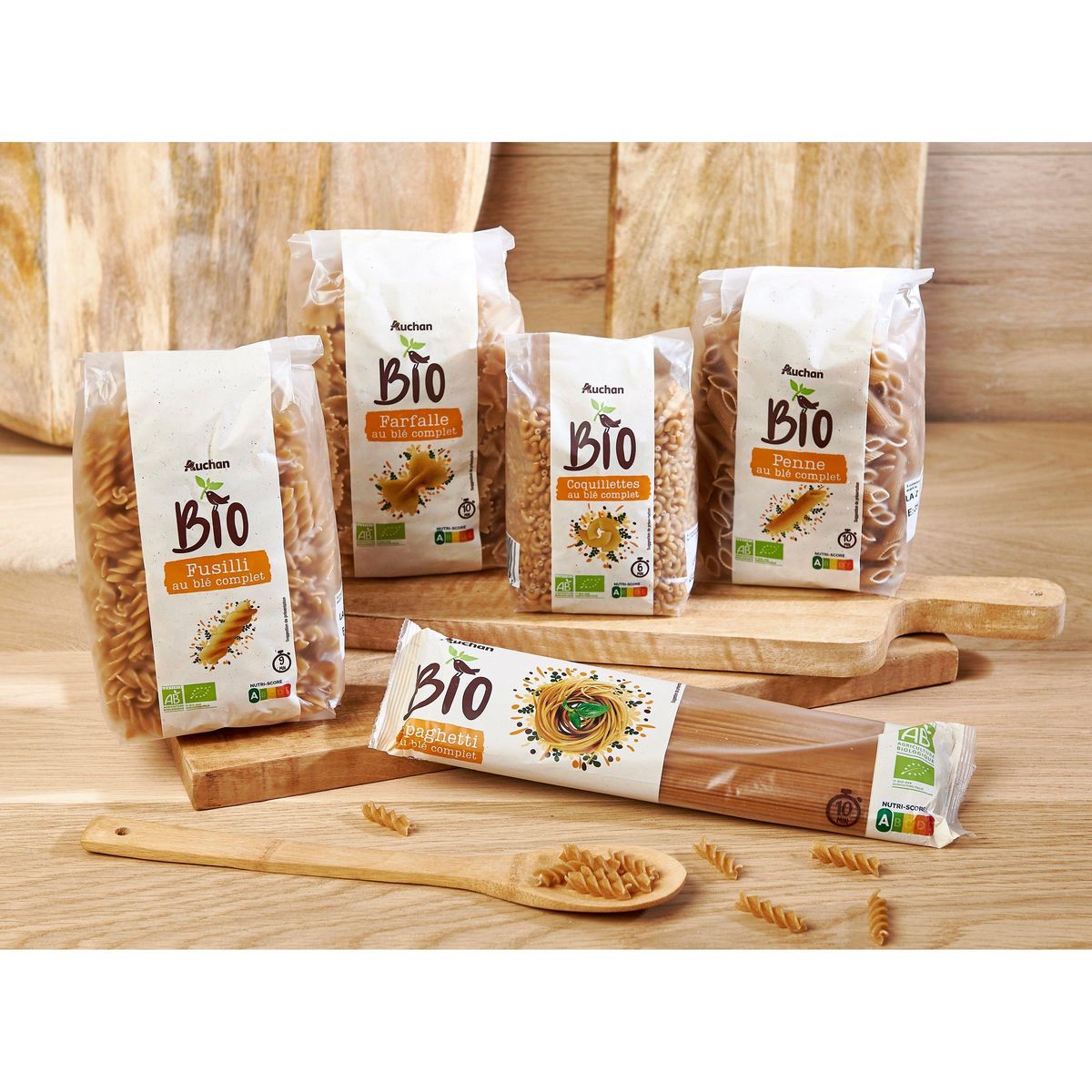 AUCHAN BIO Pâtes Coquillettes au blé complet 500g