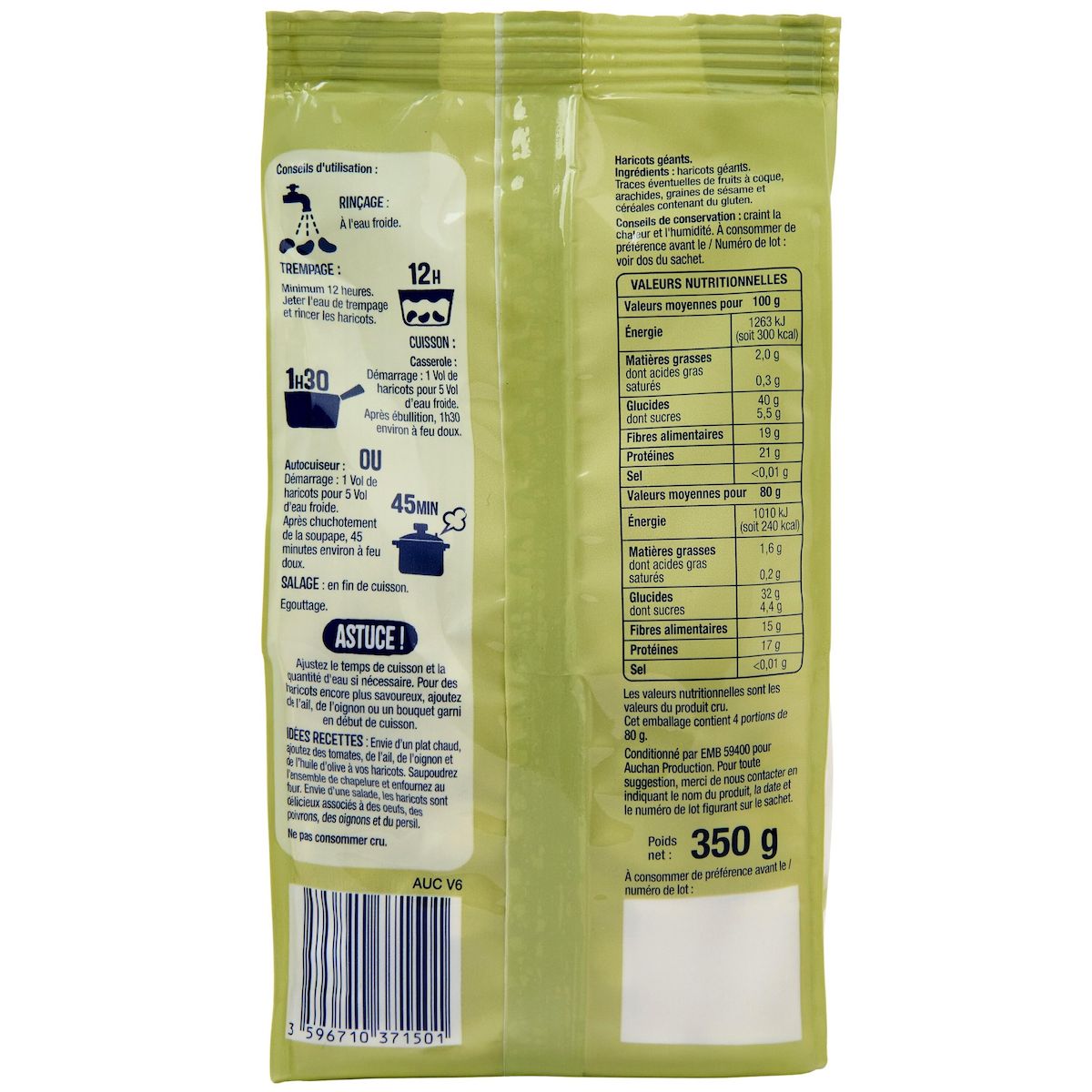 AUCHAN Haricots géants 4 personnes 350g
