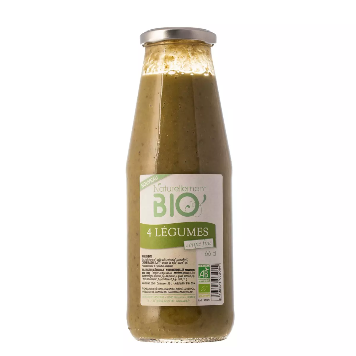 NATURELLEMENT BIO Soupe fine aux 4 légumes bio - 66cl