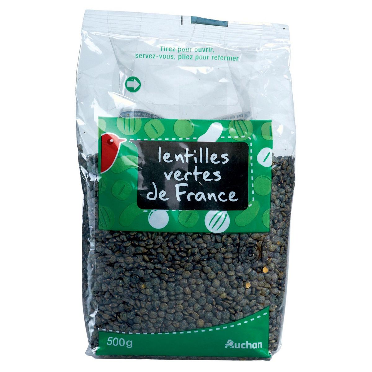 AUCHAN Lentilles vertes de France 8 portions 500g