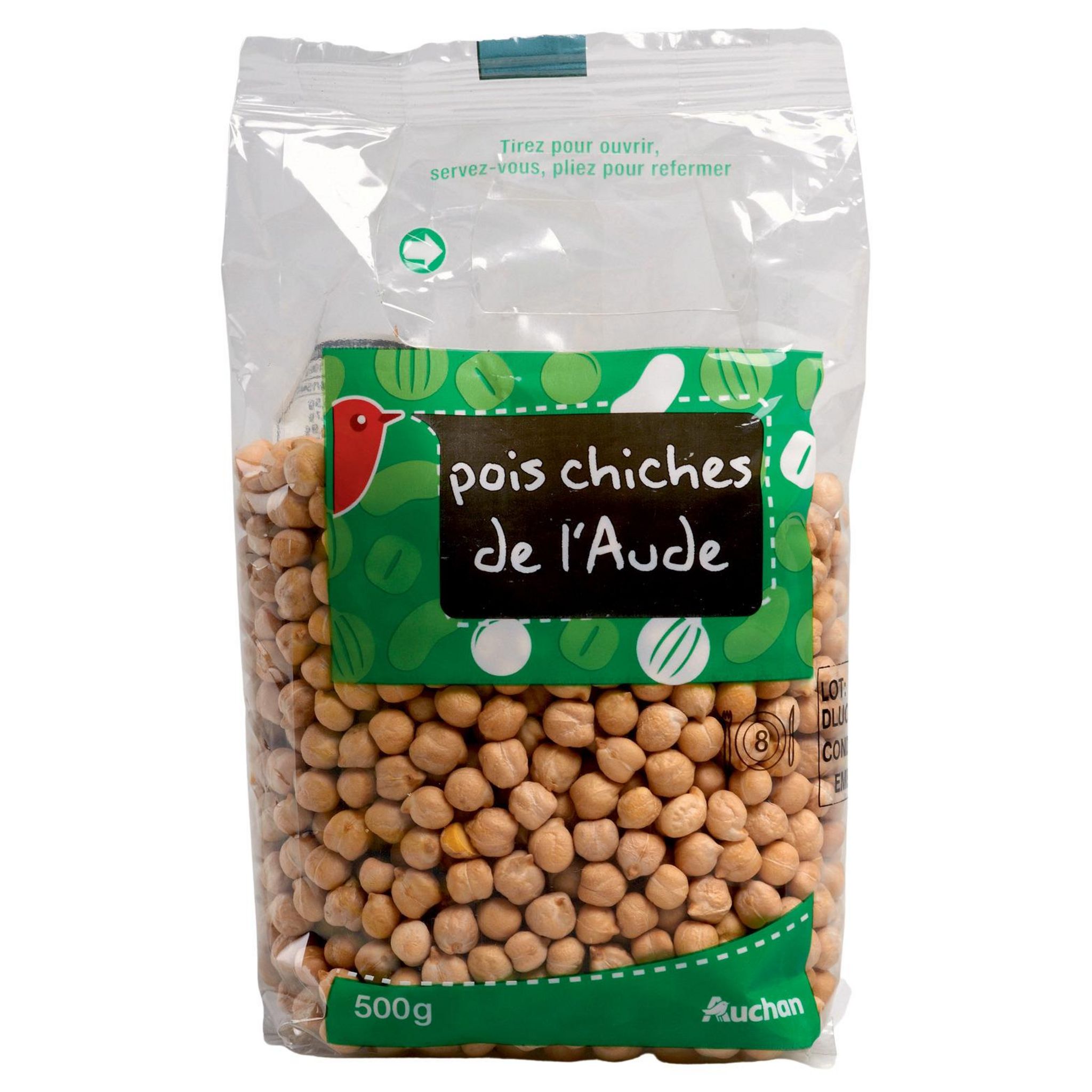 Voir la diapositive 2 : AUCHAN Pois chiches de l'Aude 8 portions 500g