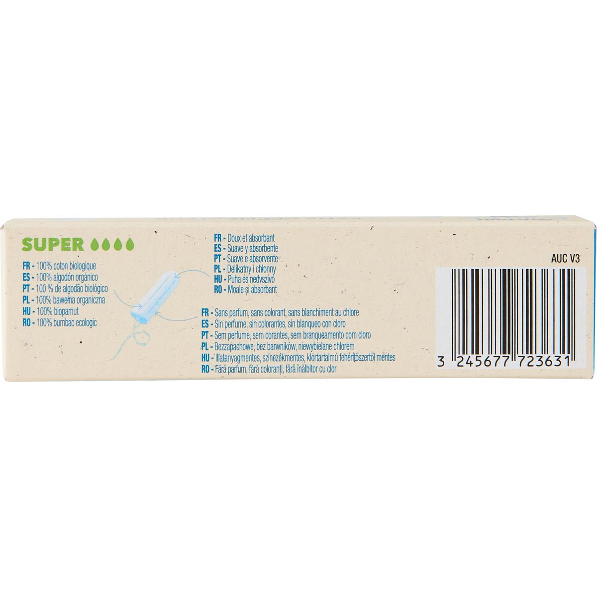 AUCHAN BETTER LIFE Tampons sans applicateur coton bio super 16 tampons