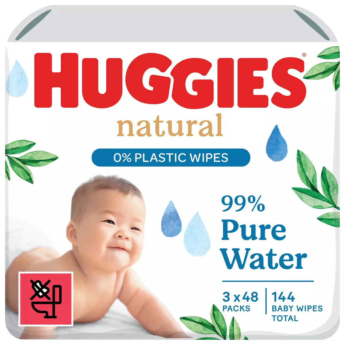 HUGGIES Natural lingettes bébé à l'eau 3x48 lingettes