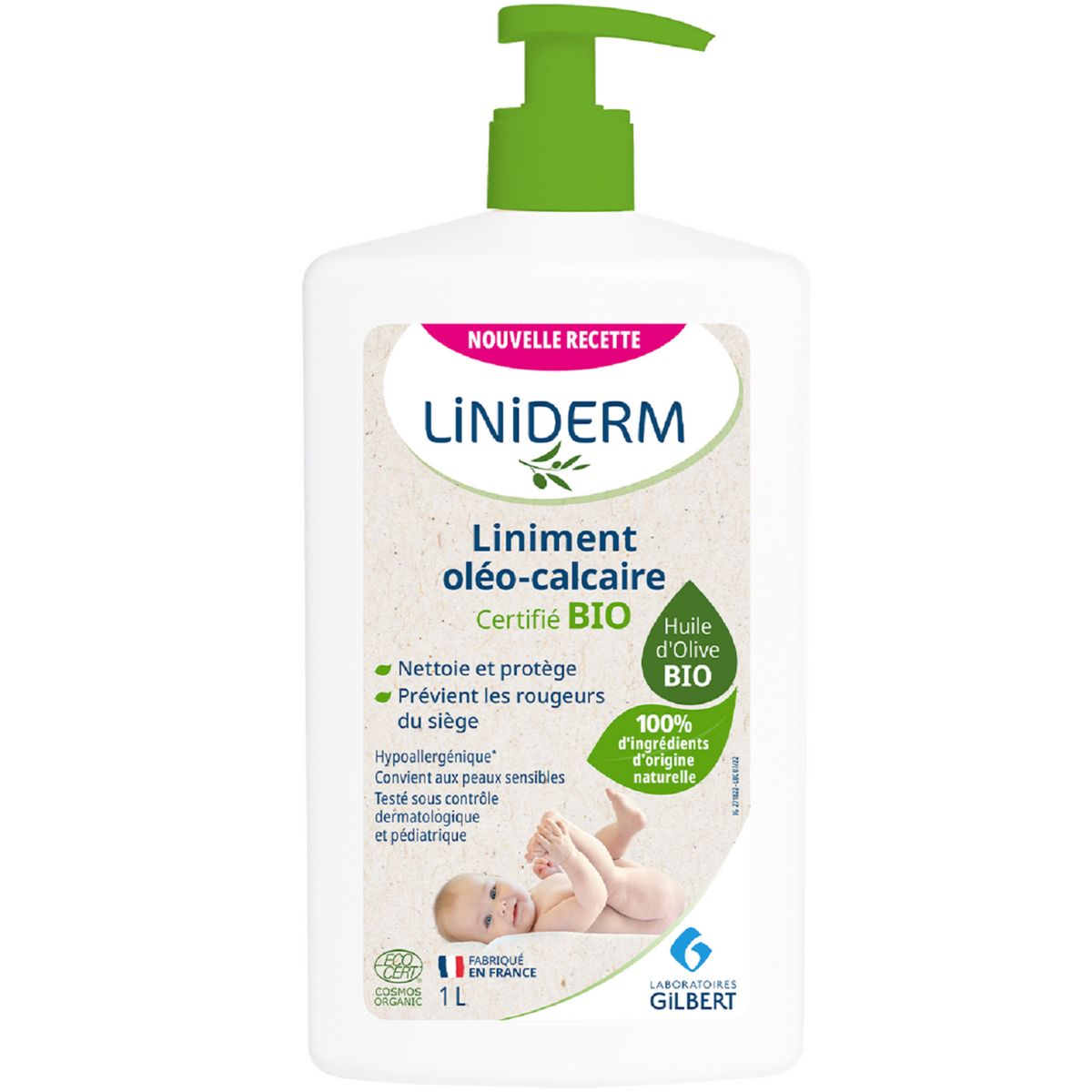 LINIDERM Liniment oléo-calcaire hypoallergénique convient aux peaux sensibles bio 1l