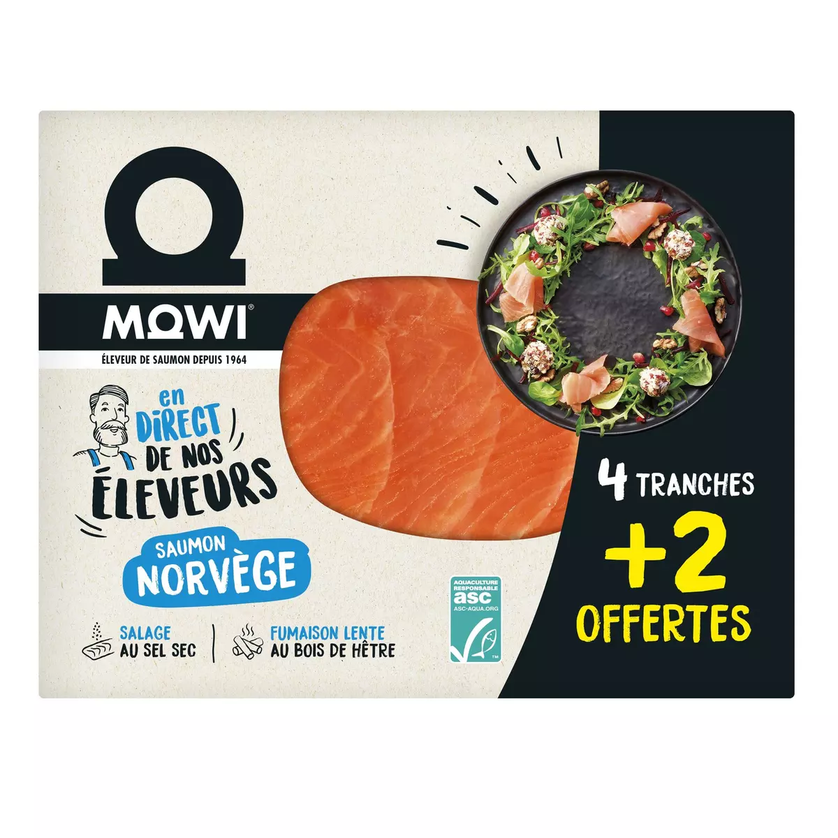 MOWI Saumon fumé de Norvège 4 tranches + 2 offertes 195g