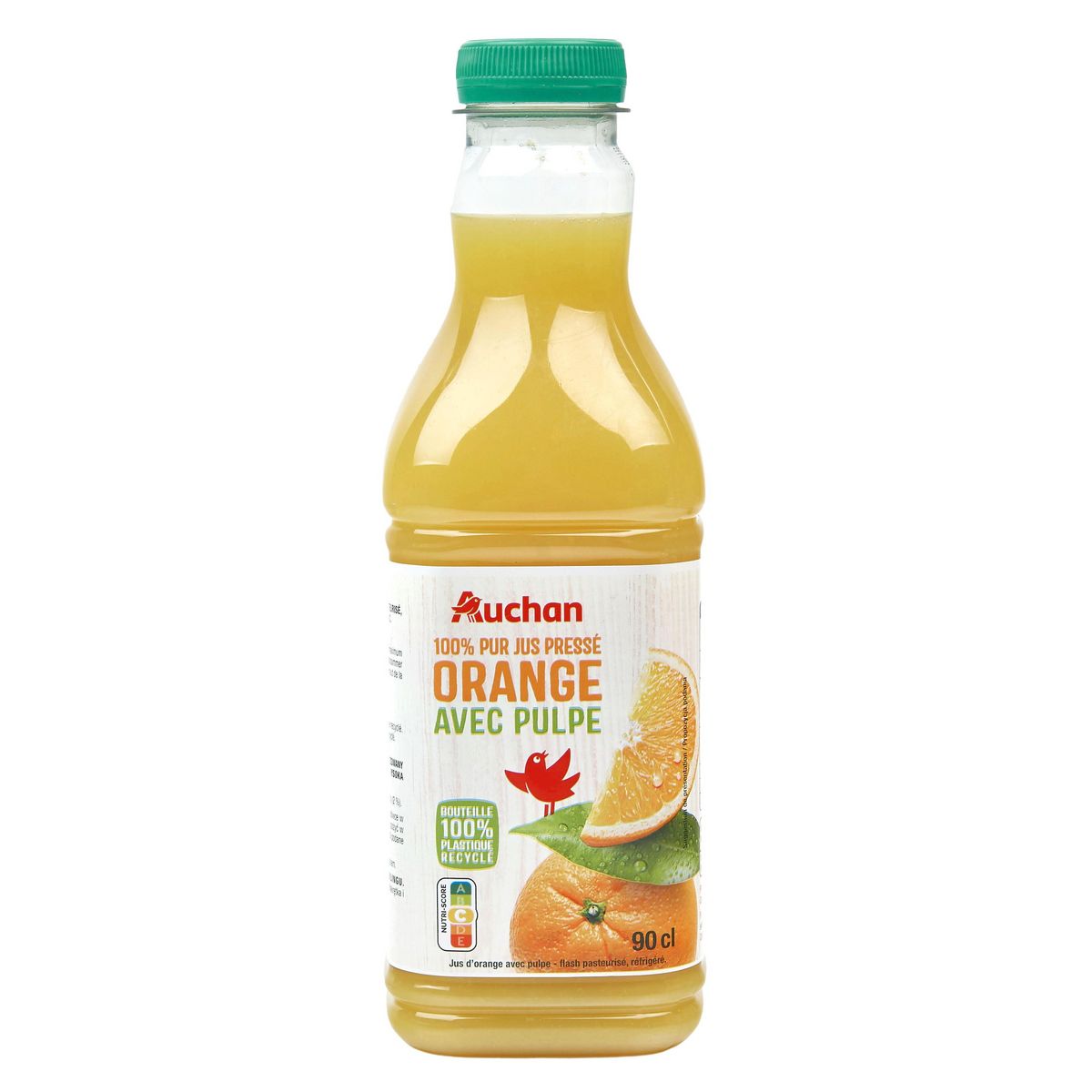AUCHAN Pur jus d'orange pressé avec pulpe 90cl