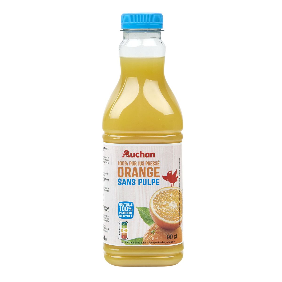 AUCHAN Pur jus pressé orange sans pulpe 90cl