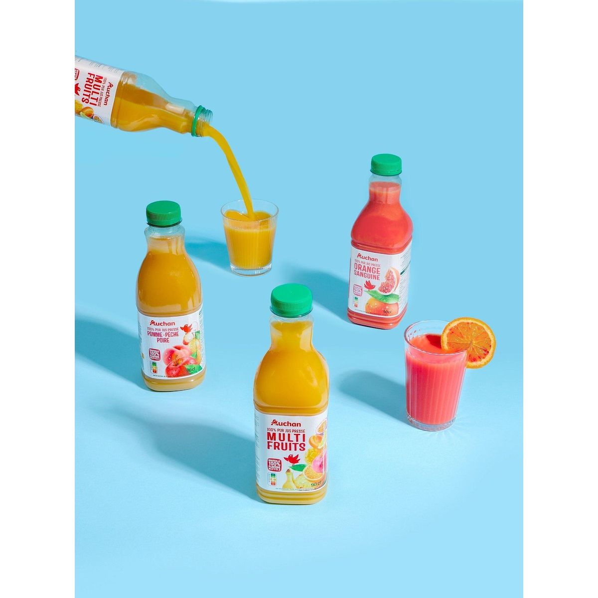 AUCHAN Pur jus pressé d'orange sanguine 90cl