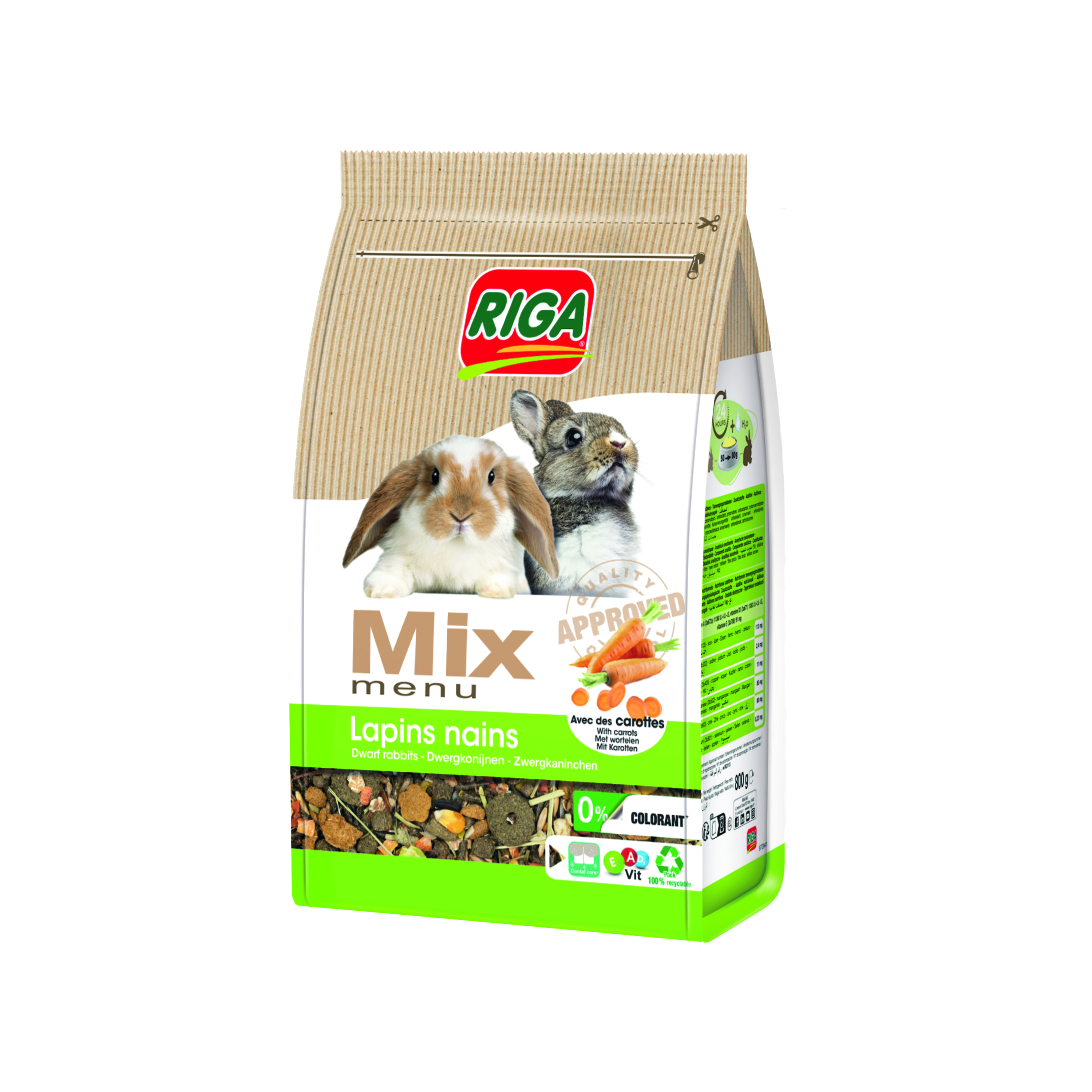 RIGA Mix menu avec des carottes pour lapins nains 800g