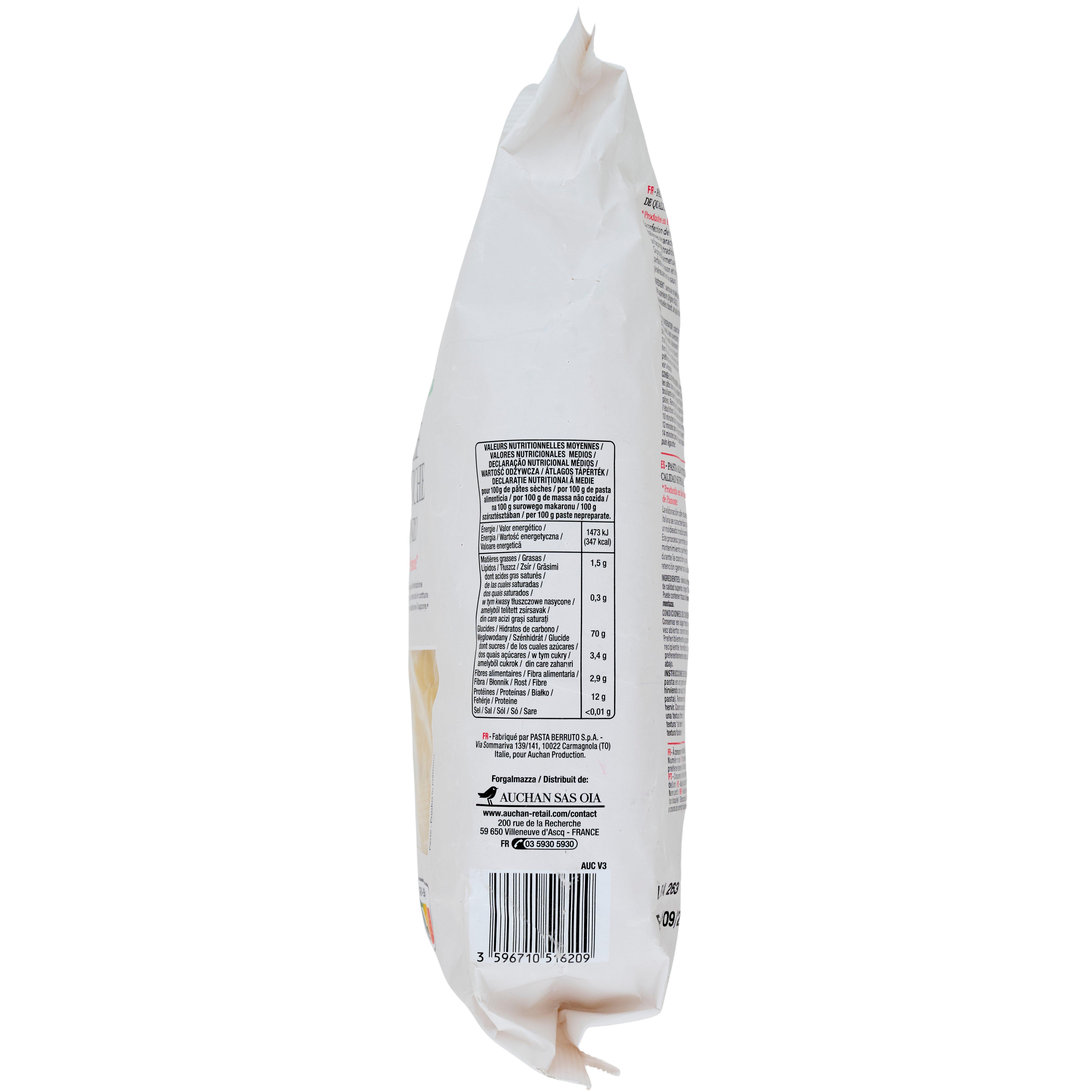Voir la diapositive 4 : AUCHAN TAVOLA IN ITALIA Mezze maniche al bronzo 500g