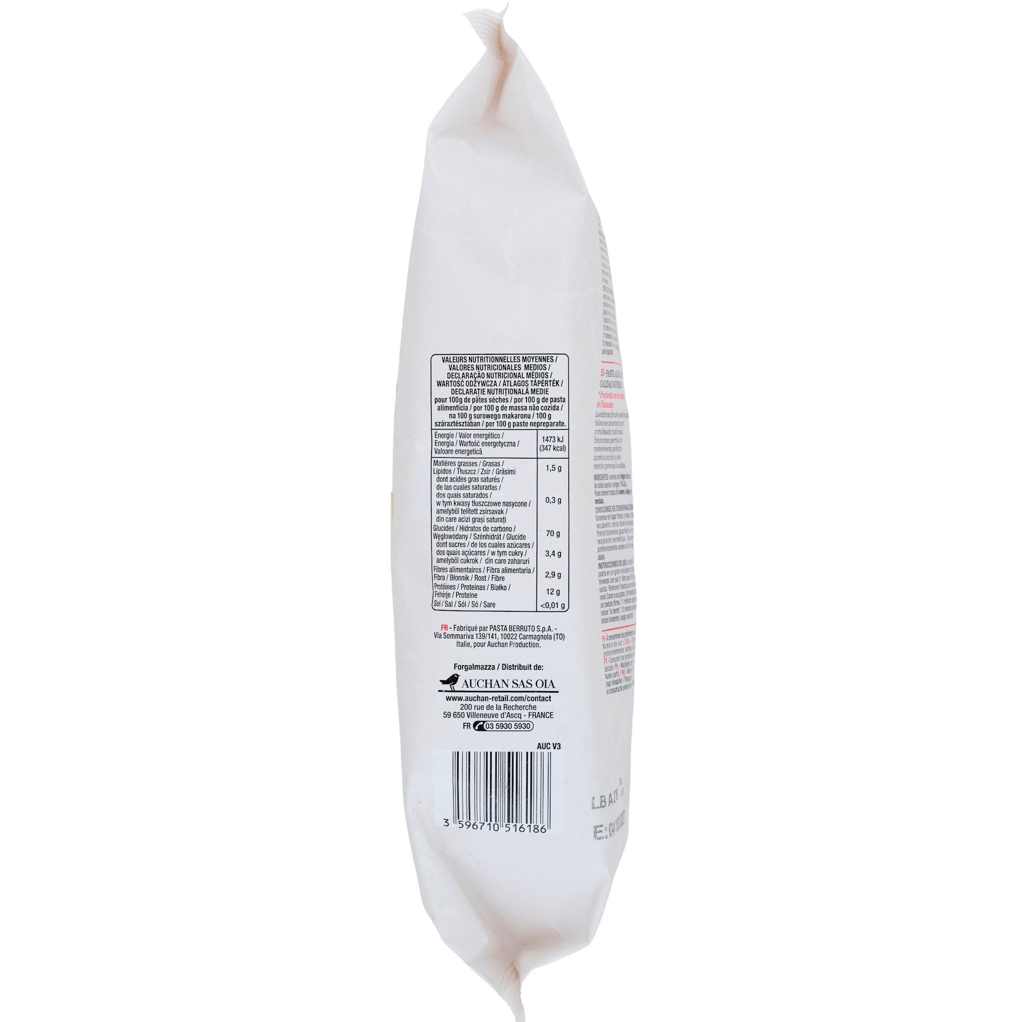 Voir la diapositive 2 : AUCHAN TAVOLA IN ITALIA Fusilli al bronzo 500g
