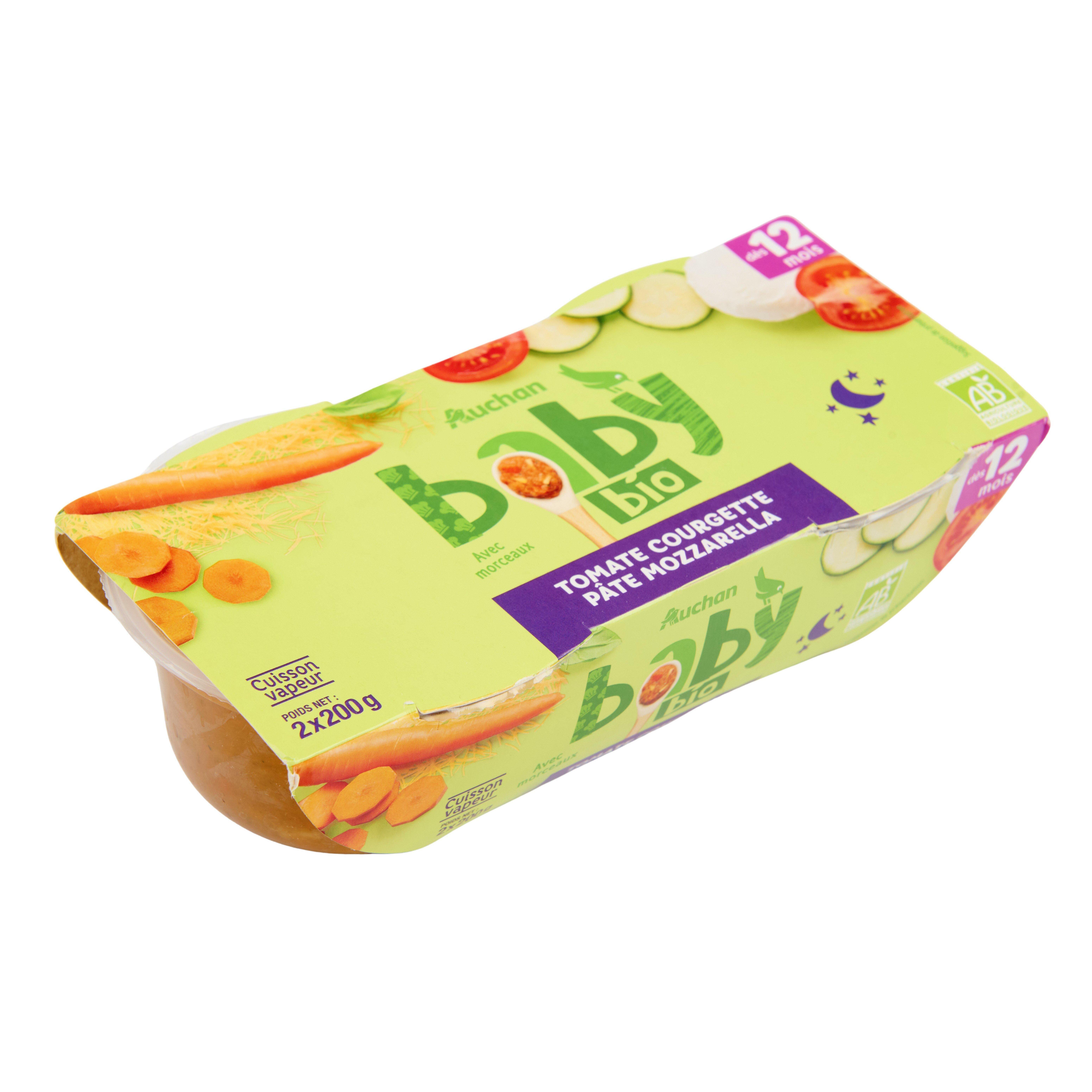 Voir la diapositive 4 : AUCHAN BABY BIO Bol tomate courgette pâte mozzarella dès 12 mois 2x200g