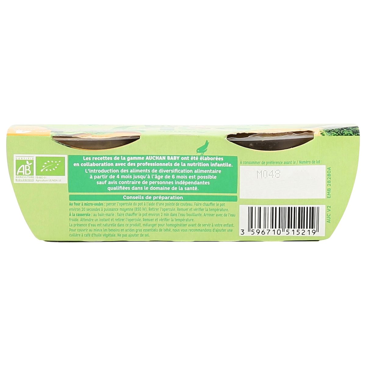 AUCHAN BABY BIO Bol brocoli pomme de terre dès 4 mois 2x120g