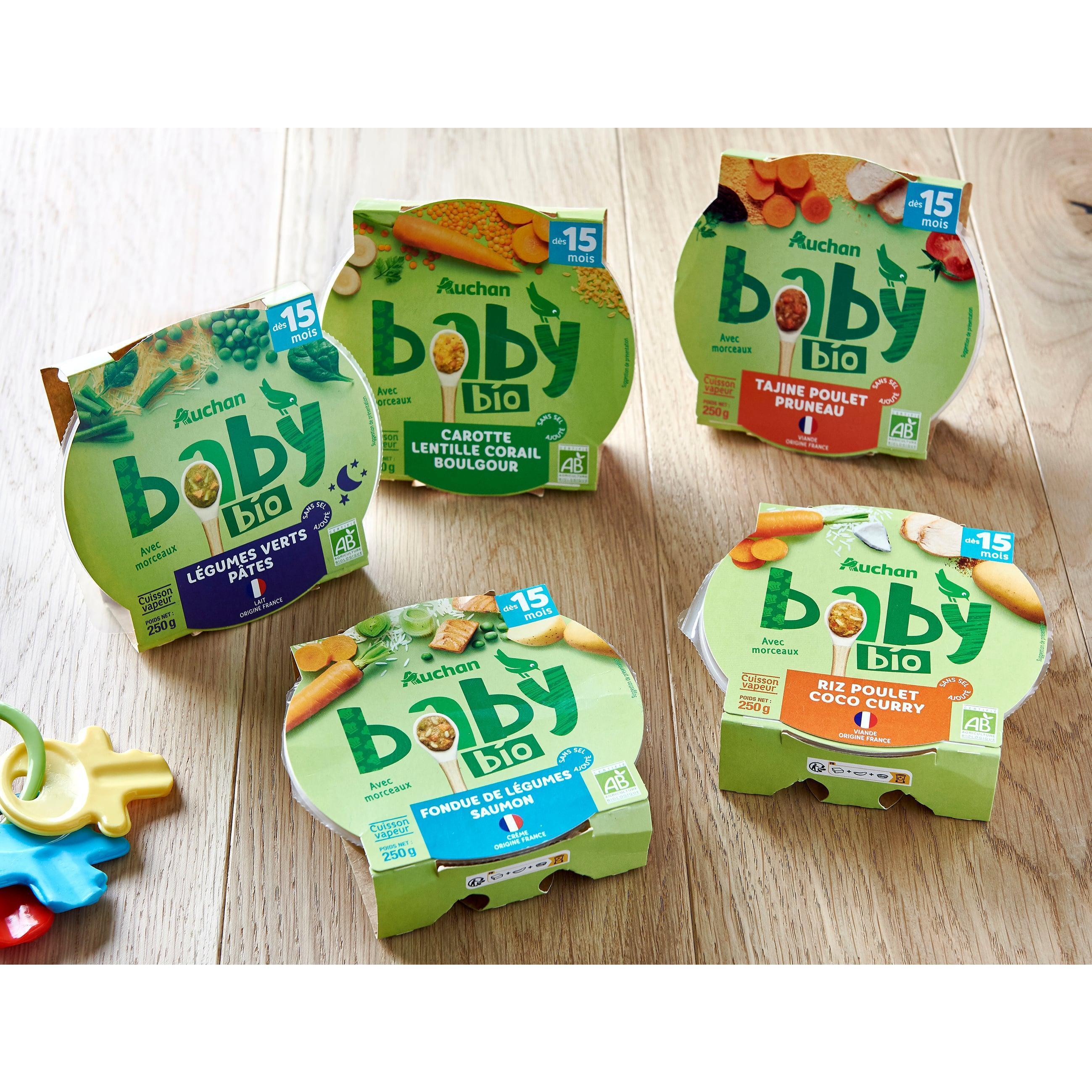 Voir la diapositive 2 : AUCHAN BABY BIO Assiette fondue de légumes saumon dès 15 mois 250g