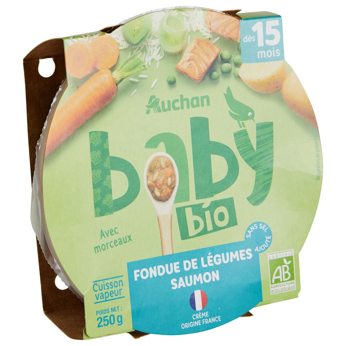 AUCHAN BABY BIO Assiette fondue de légumes saumon dès 15 mois 250g