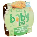 AUCHAN BABY BIO Assiette carotte lentille corail boulghour dès 15 mois 250g
