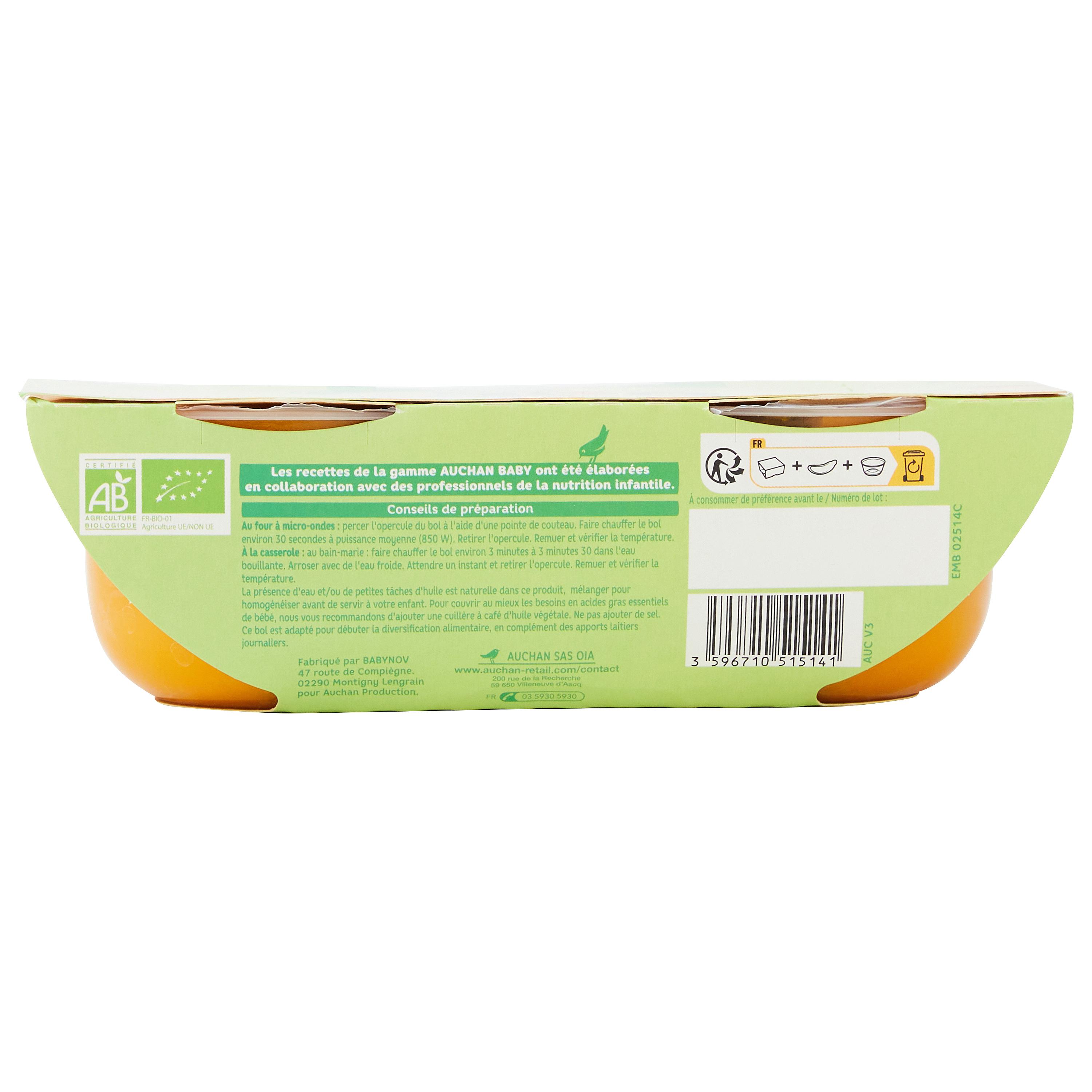 Voir la diapositive 4 : AUCHAN BABY BIO Bol carotte riz et potimarron dès 6 mois 2x200g