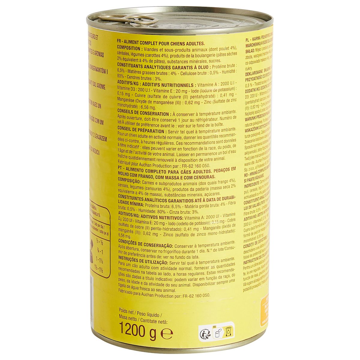 AUCHAN Bouchées au poulet pâtes et aux carottes en sauce pour chien 1.2kg