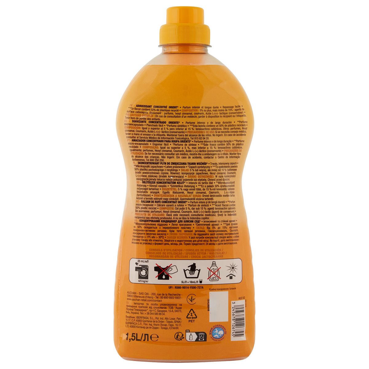 AUCHAN Adoucissant liquide concentré Orient 60 lavages 1.5l
