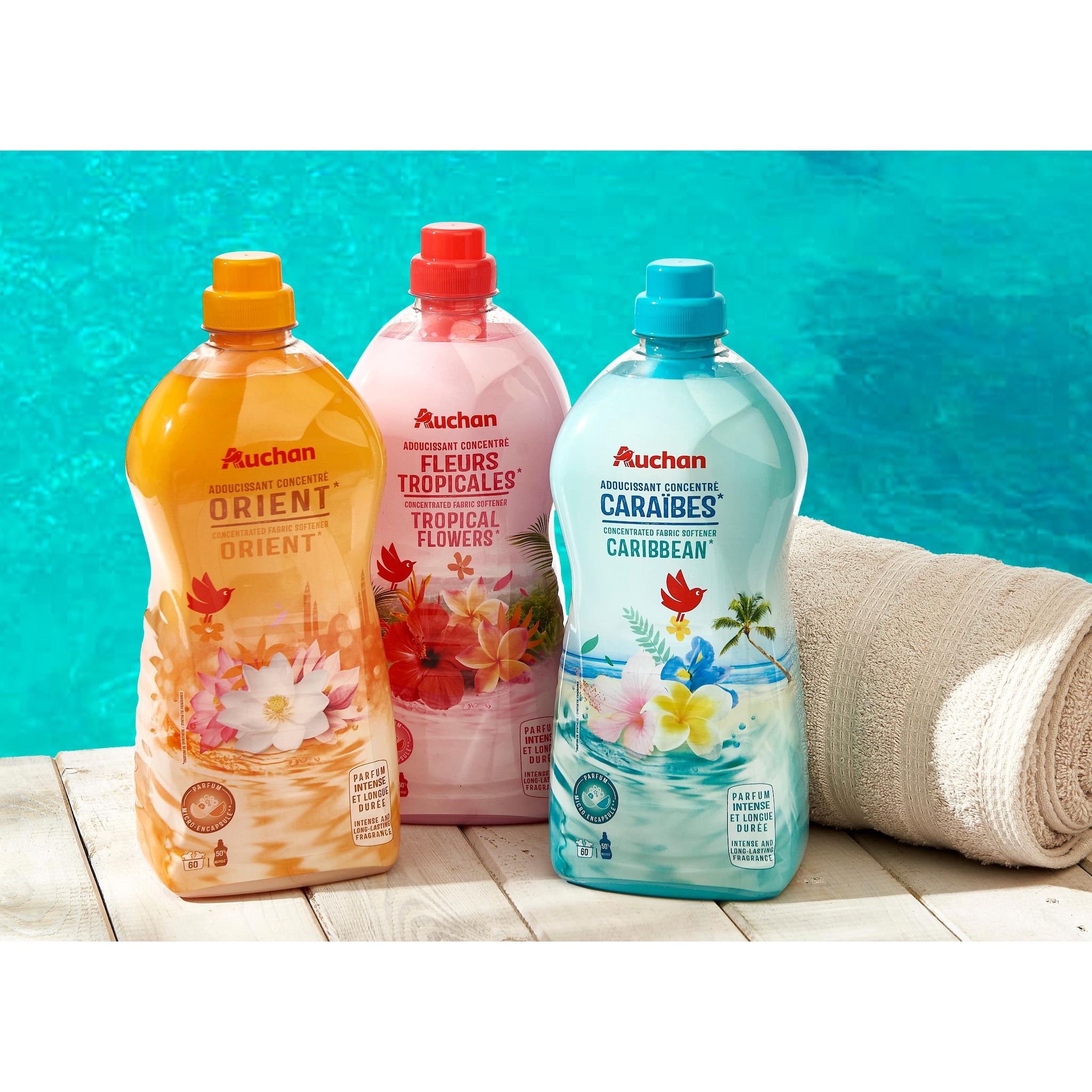 Voir la diapositive 4 : AUCHAN Adoucissant liquide concentré Orient 60 lavages 1,5l