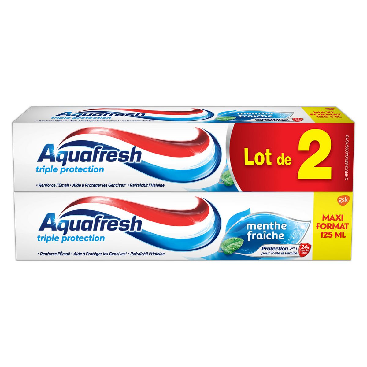 AQUAFRESH Dentifrice triple protection menthe fraîche 2x125ml