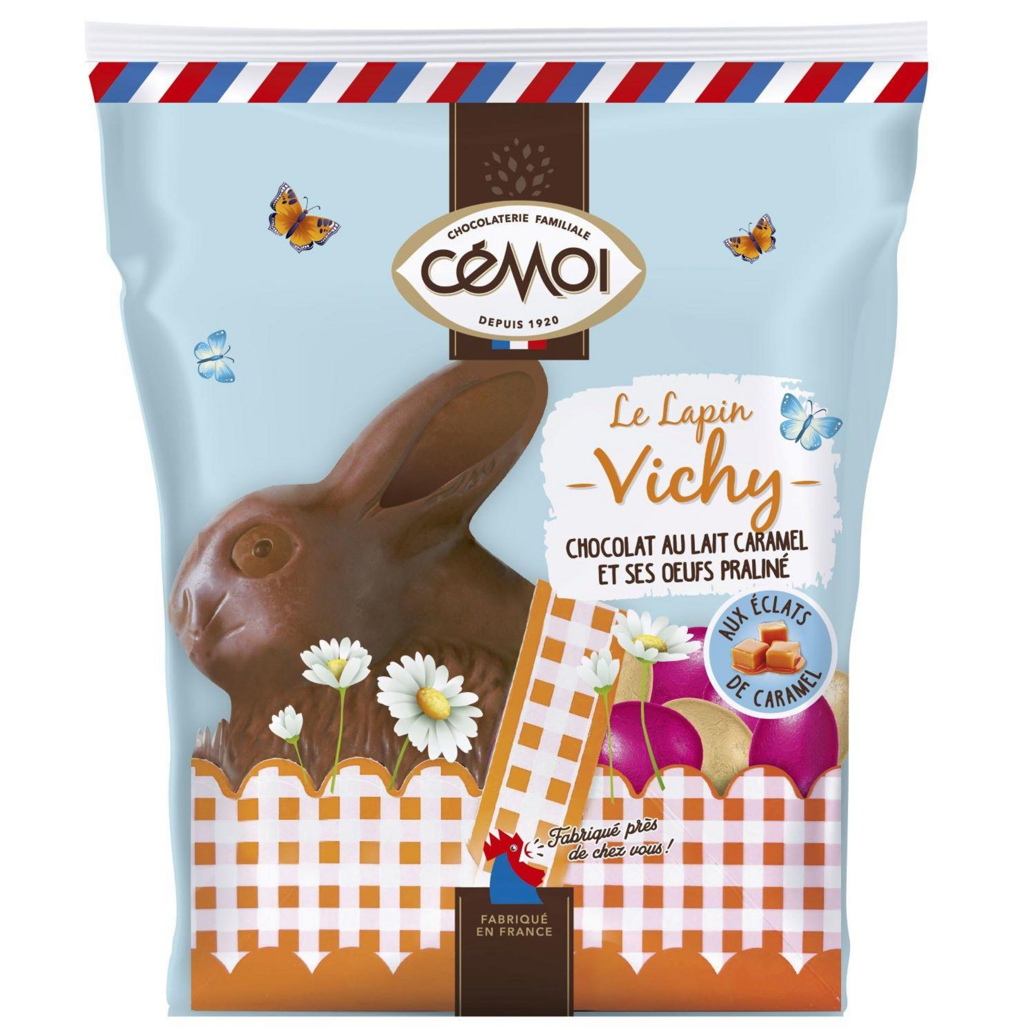 CEMOI Lapin Vichy en chocolat au lait et aux éclats de caramel 159g