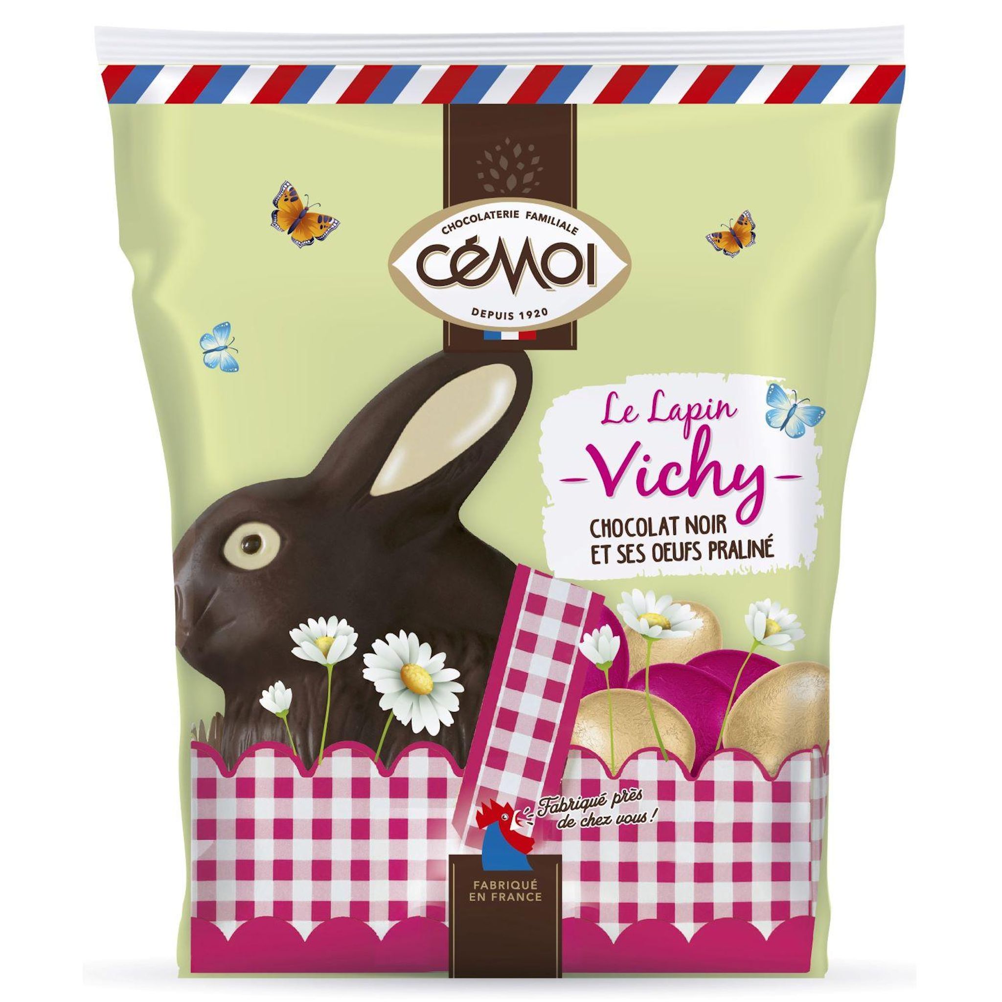 CEMOI Le lapin vichy en chocolat noir et ses oeufs praliné 154g
