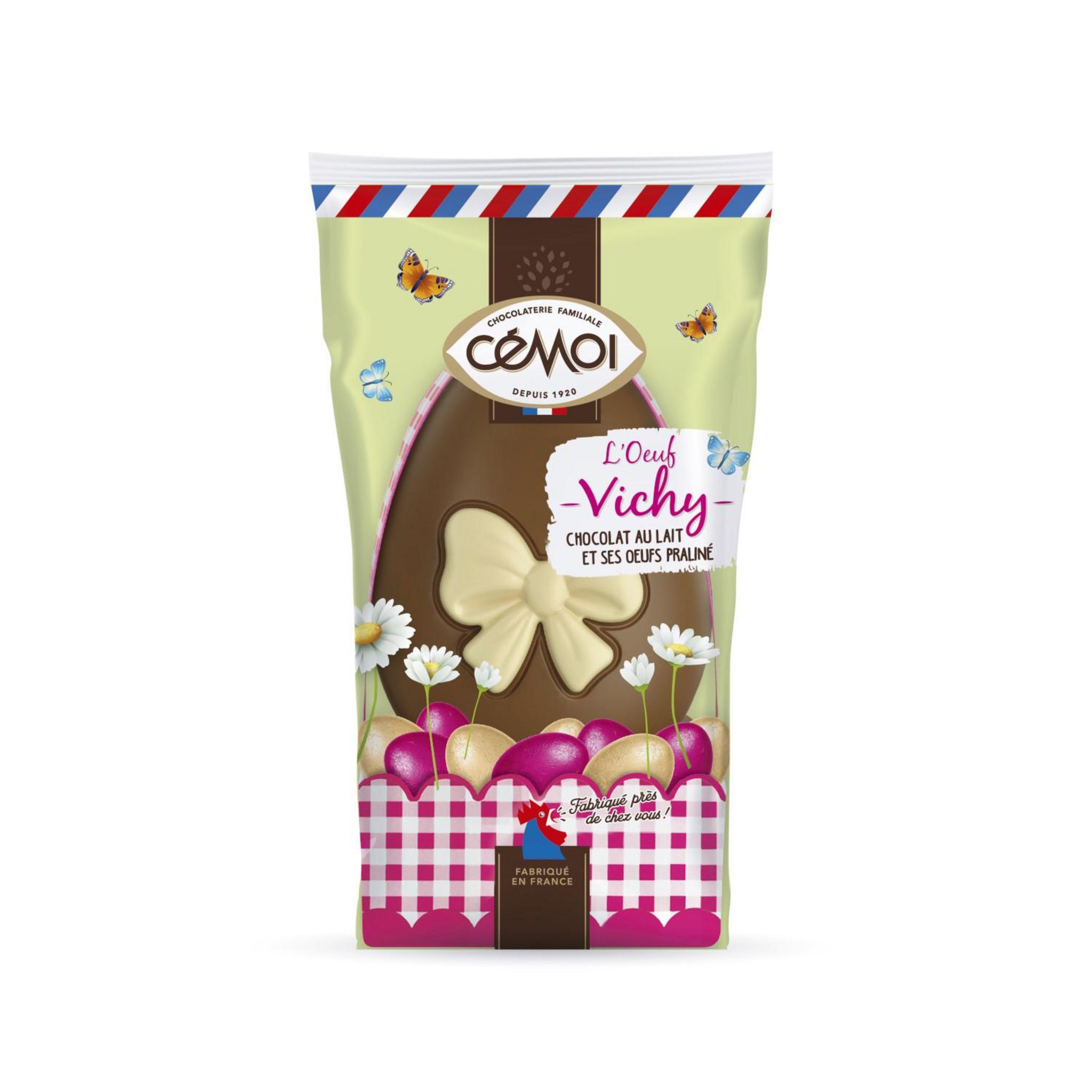 CEMOI L'Oeuf Vichy en chocolat au lait et ses oeufs praliné 154g