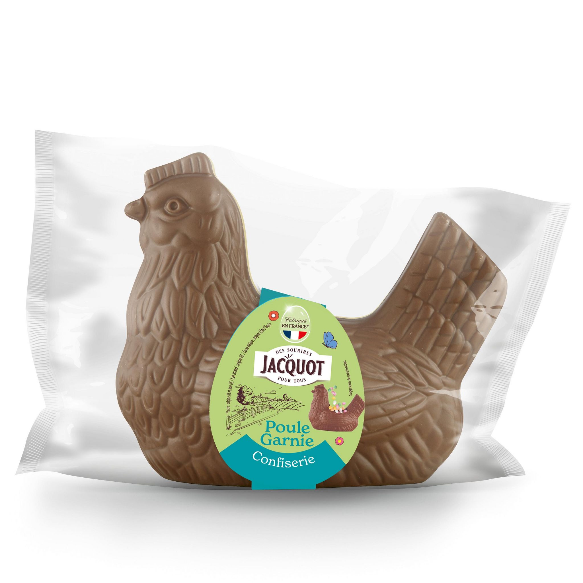 JACQUOT Poule garnie au chocolat au lait et ses petits oeufs 185g