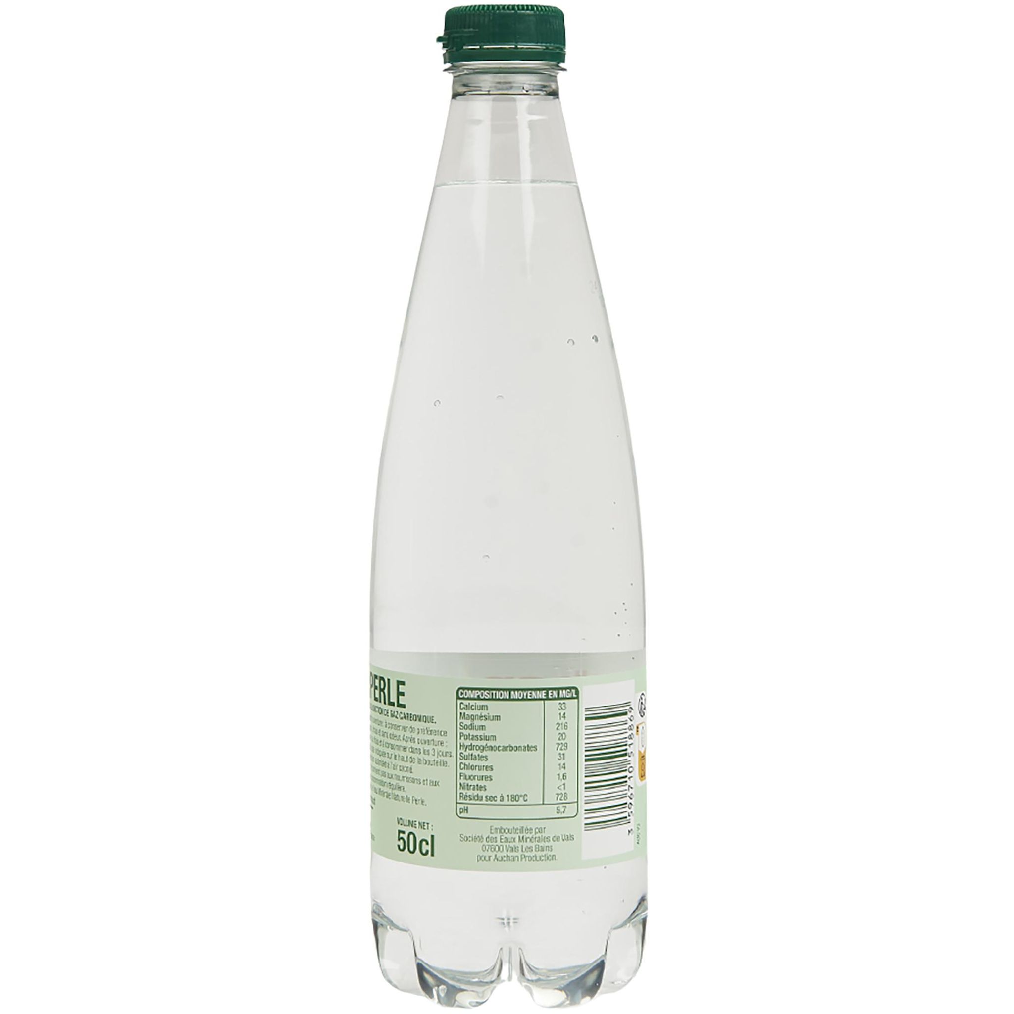Voir la diapositive 2 : AUCHAN Eau gazeuse source perle 50cl