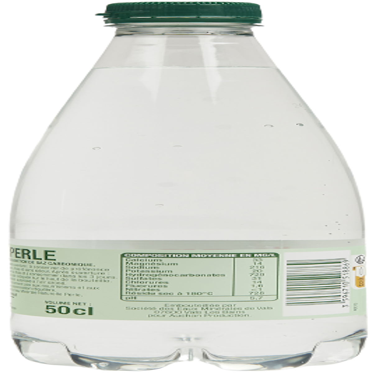 AUCHAN Eau gazeuse source perle 50cl