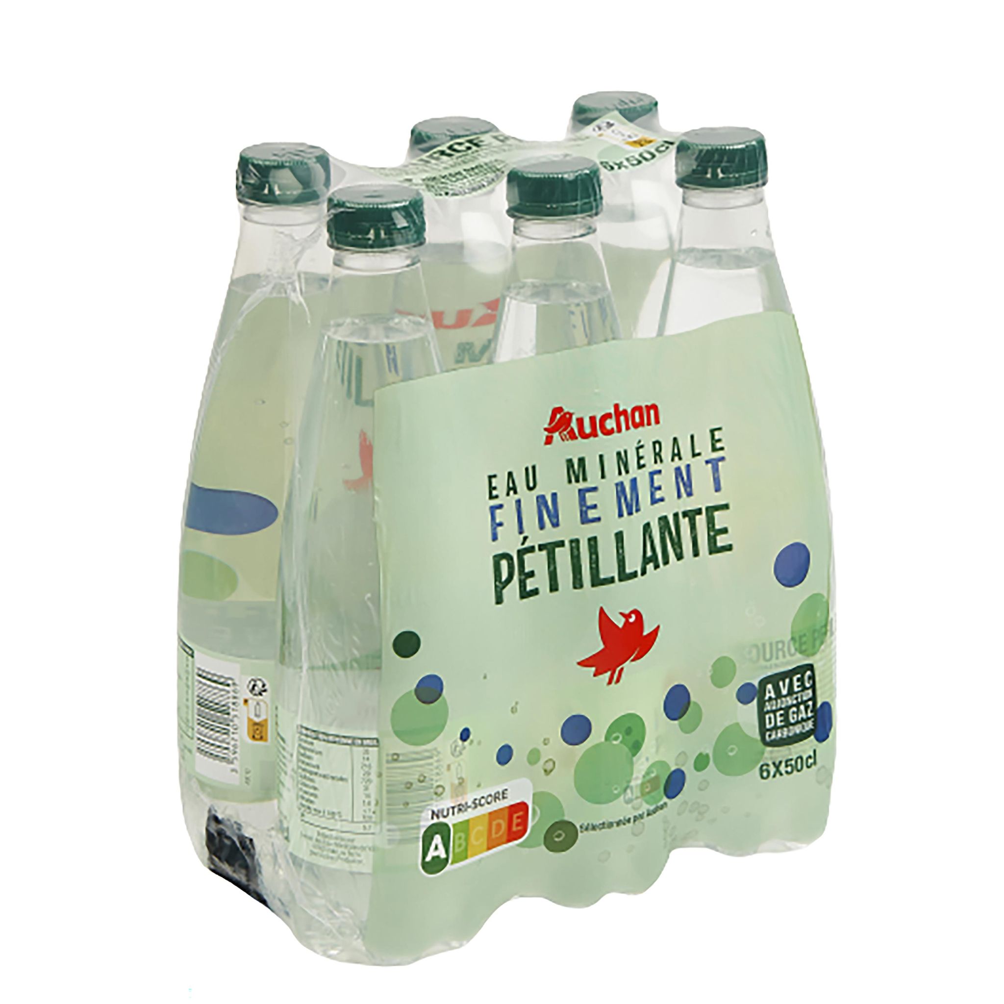 Voir la diapositive 2 : AUCHAN Eau gazeuse source perle 6x0.5l