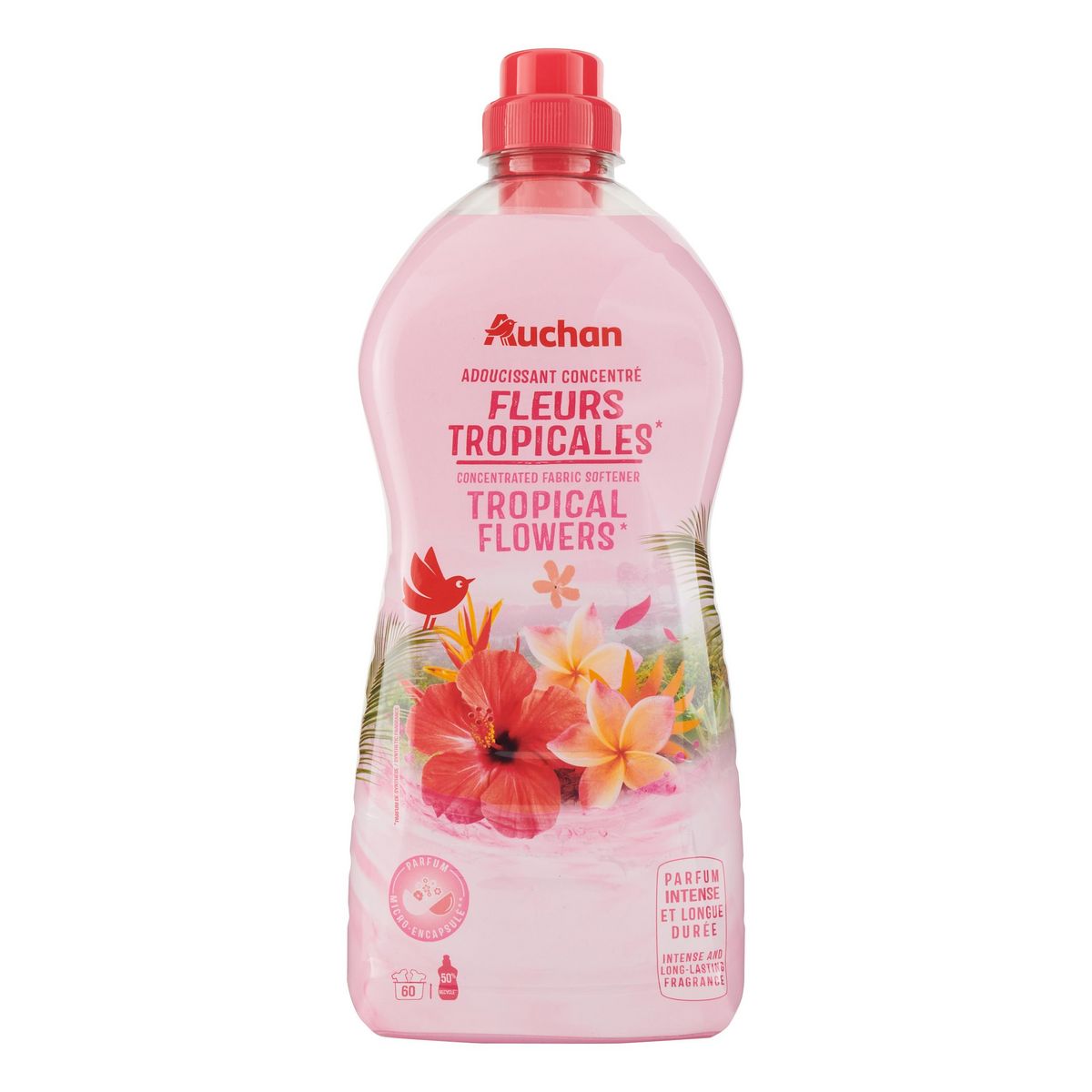AUCHAN Adoucissant liquide concentré fleurs tropicales 60 lavages 1,5l