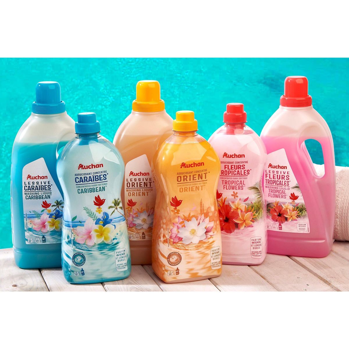 AUCHAN Adoucissant liquide concentré fleurs tropicales 60 lavages 1,5l