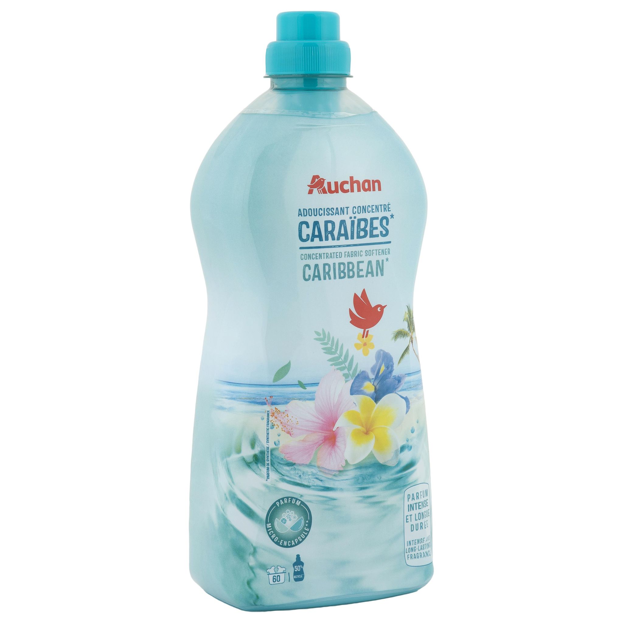 Voir la diapositive 3 : AUCHAN Adoucissant liquide concentré Caraïbes 60 lavages 1,5l