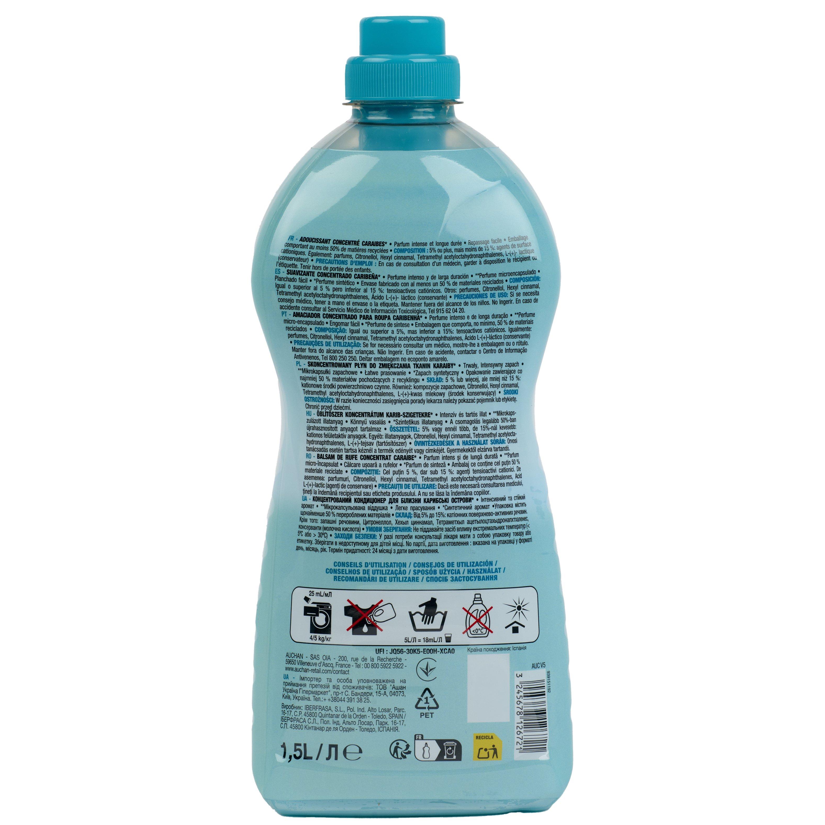 Voir la diapositive 4 : AUCHAN Adoucissant liquide concentré Caraïbes 60 lavages 1,5l