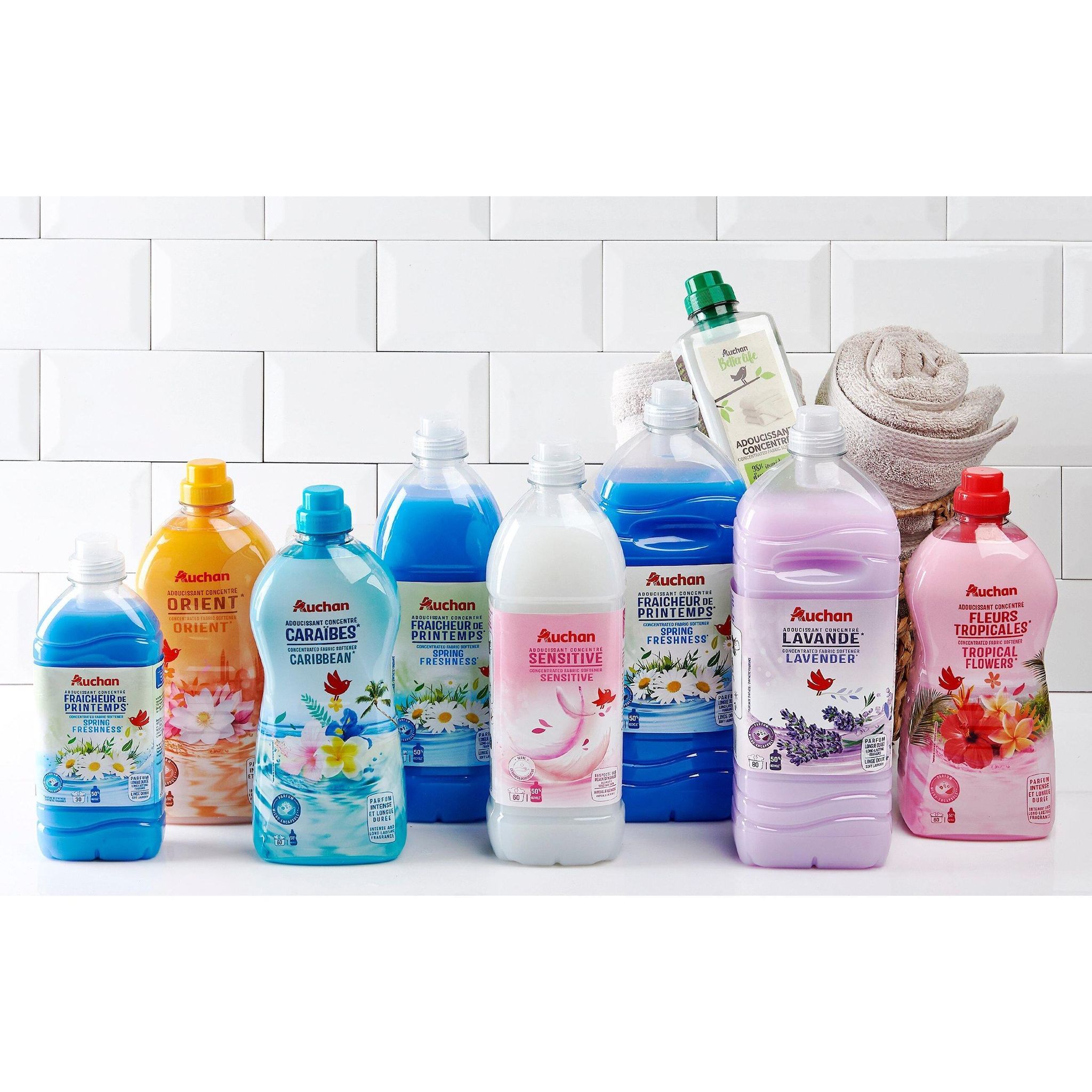 Voir la diapositive 4 : AUCHAN Adoucissant liquide concentré Caraïbes 60 lavages 1,5l