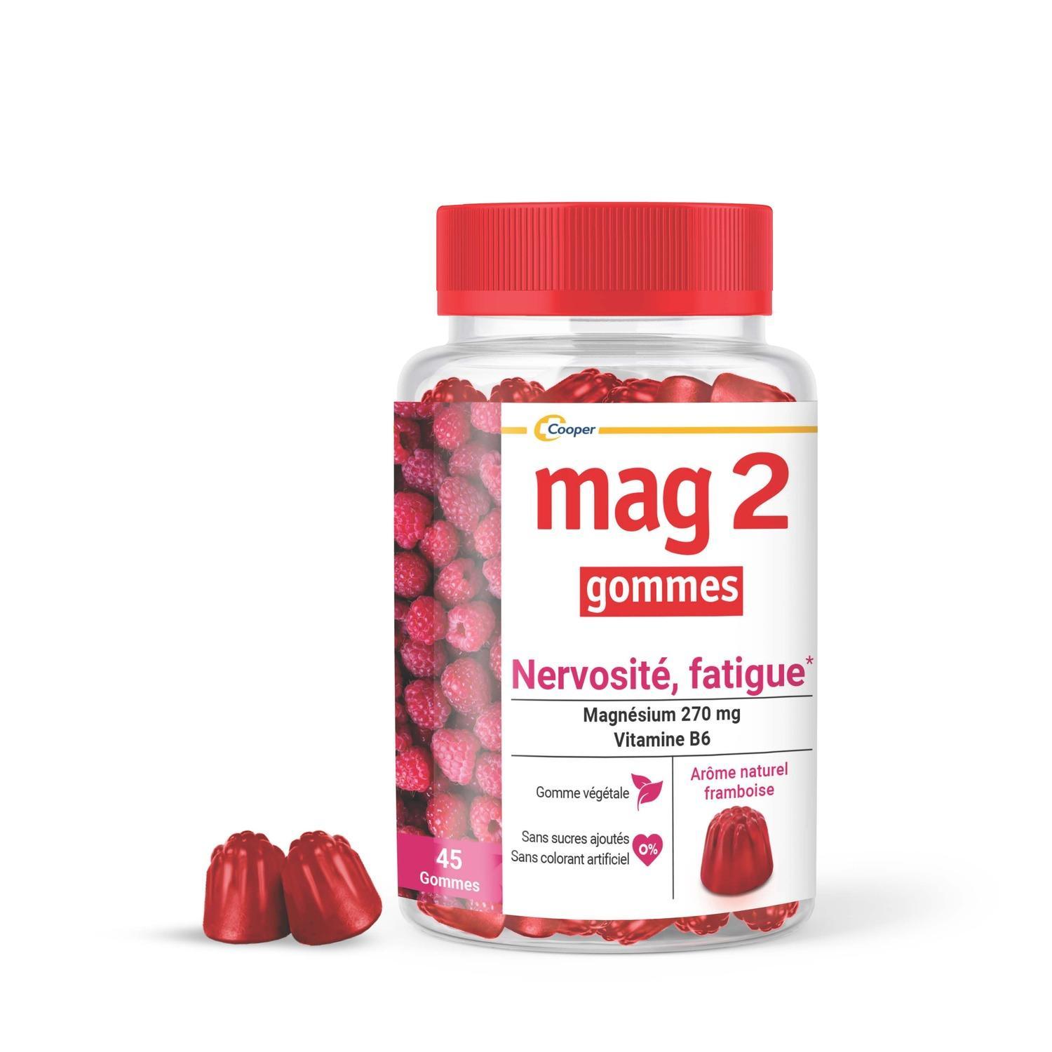 MAG 2 Gommes complément alimentaire nervosité, fatigue arôme naturel framboise 45 gommes