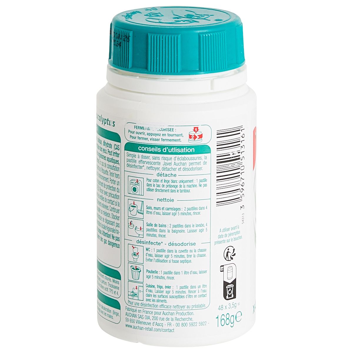 AUCHAN Pastilles de javel eucalyptus 48 pastilles